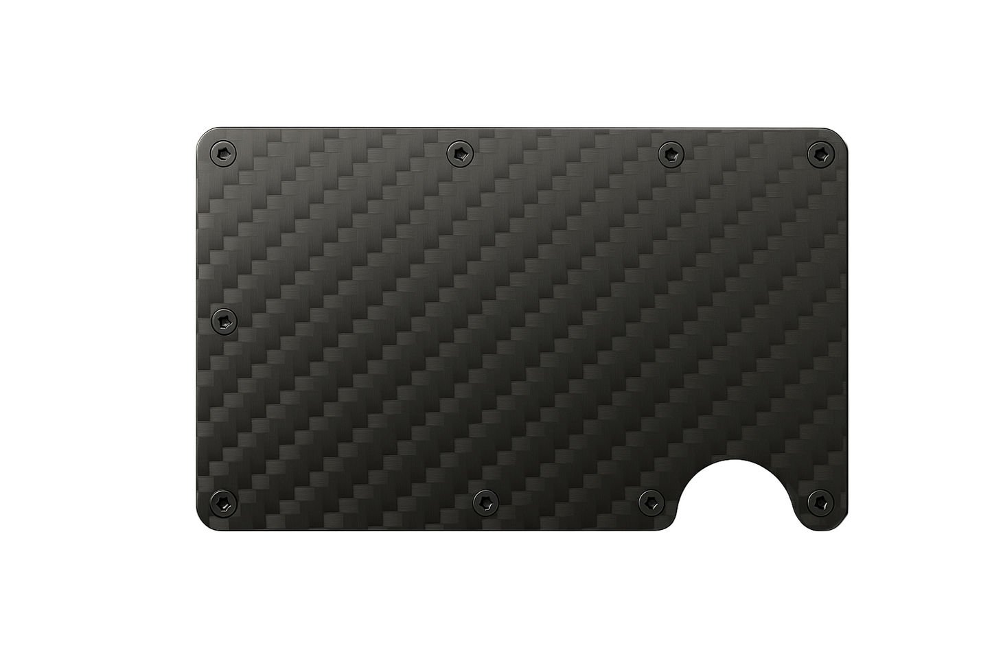 Black carbon fiber wallet on a white background